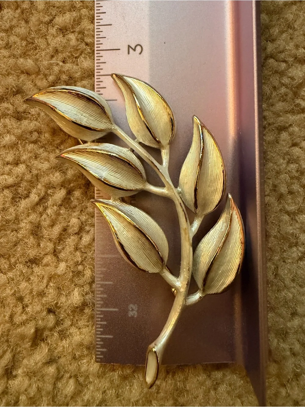 Vintage Act II White Silver Tone Over Gold Leaf Branch Brooch Signed Botanical